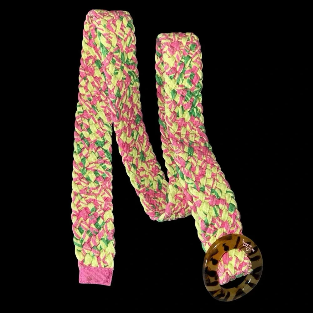 Lilly Pulitzer Multicolor Pink Green Belt Tortoise Buckle Size XL Colorful